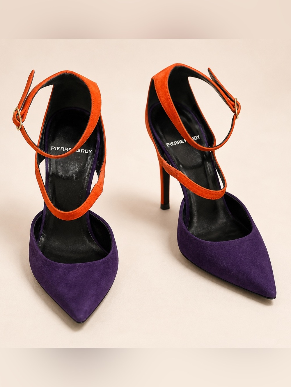 RARE Pierre Hardy Purple Orange Suede Pointed Toe Ankle Strap Pumps 38/7.5